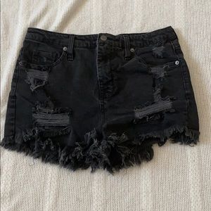 Distressed Black Denim Shorts
